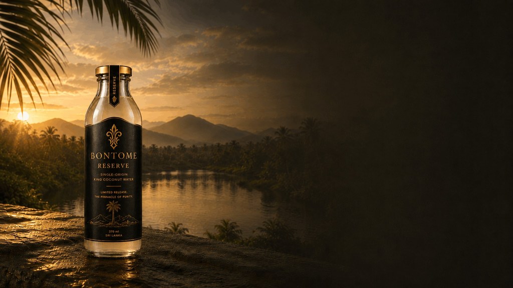 BONTOME RESERVE bottle with a restrained single-origin Sri Lankan landscape